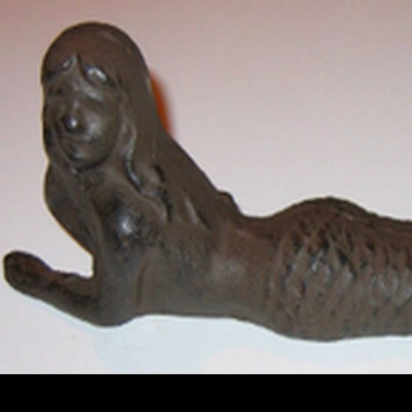 Cast Iron MERMAID Laying Down PAPER HOLDER 10" Antique Patina Finish - Picture 1 of 2